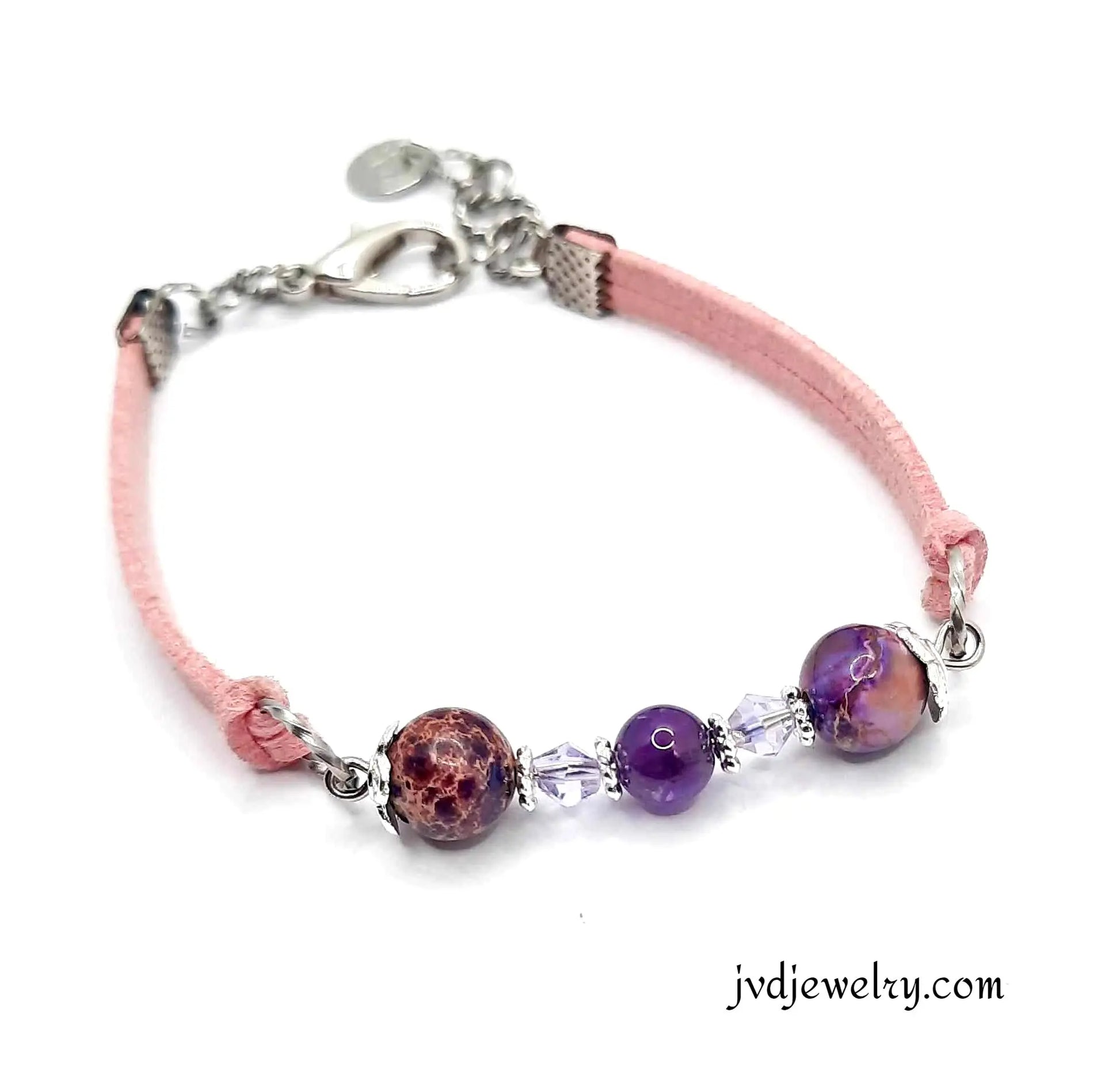 Pink Faux suede Purple Gemstone Bracelet