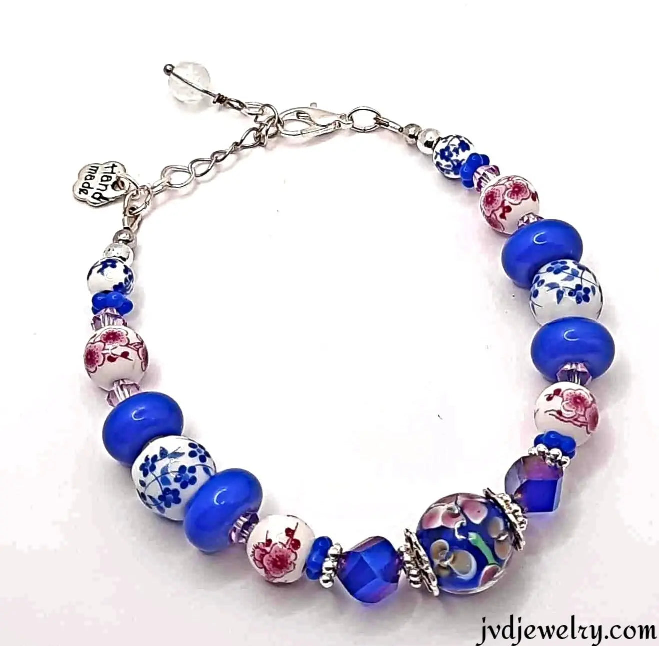 Vintage bracelet with lampwork beaded bracelet blue