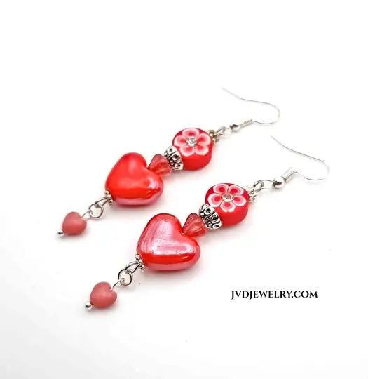 Red ceramic heart earrings - Image #1