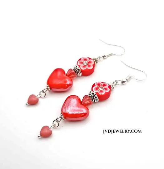 Red ceramic heart earrings