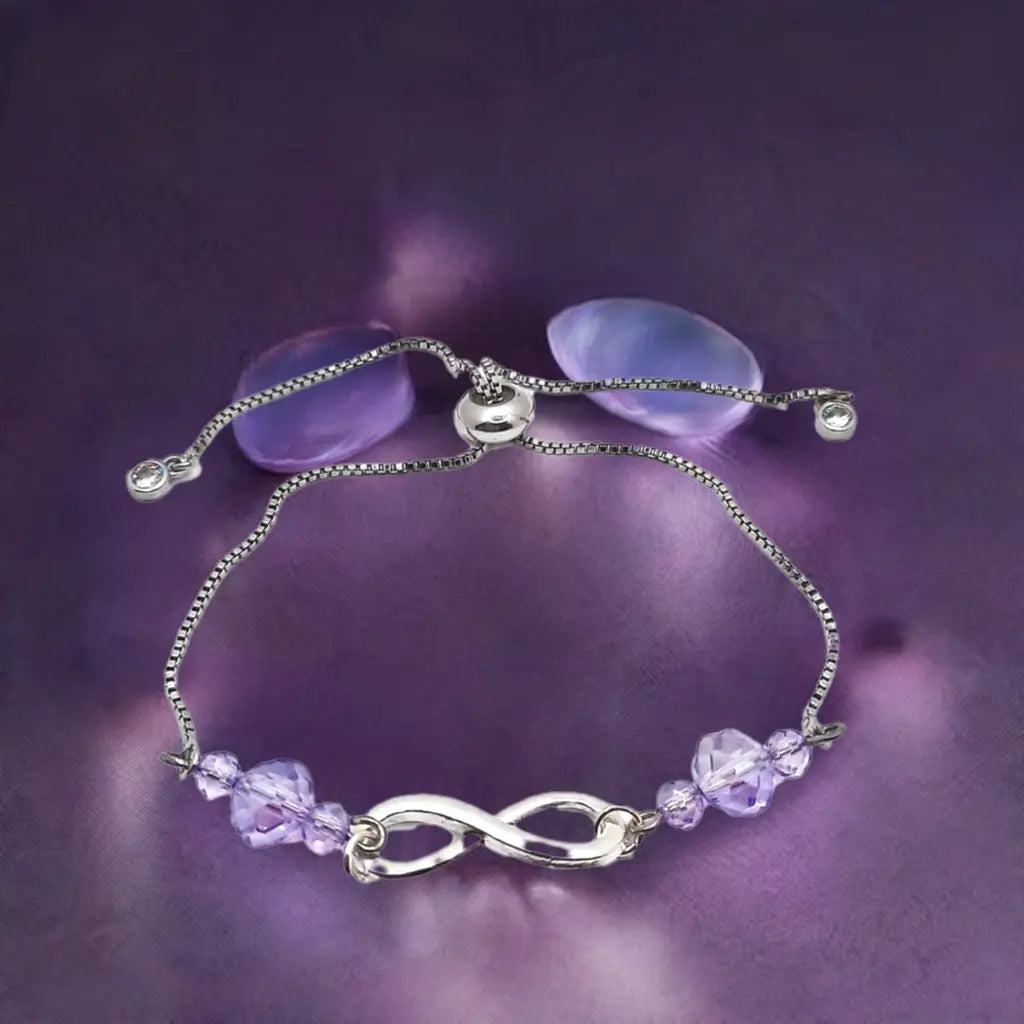 Alloy shiny silver infinity bracelet purpe crystals - Image #3