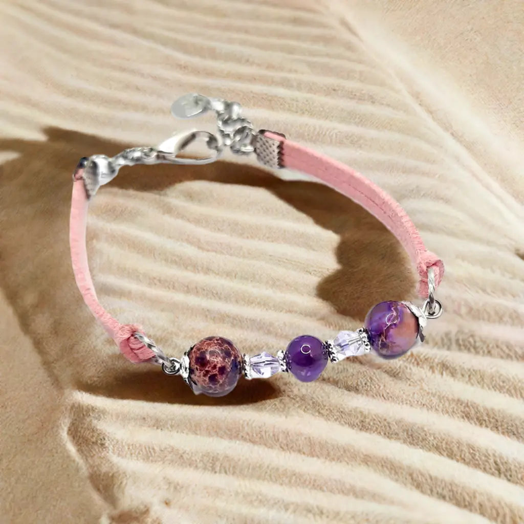 Pink Faux suede Purple Gemstone Bracelet - Image #2