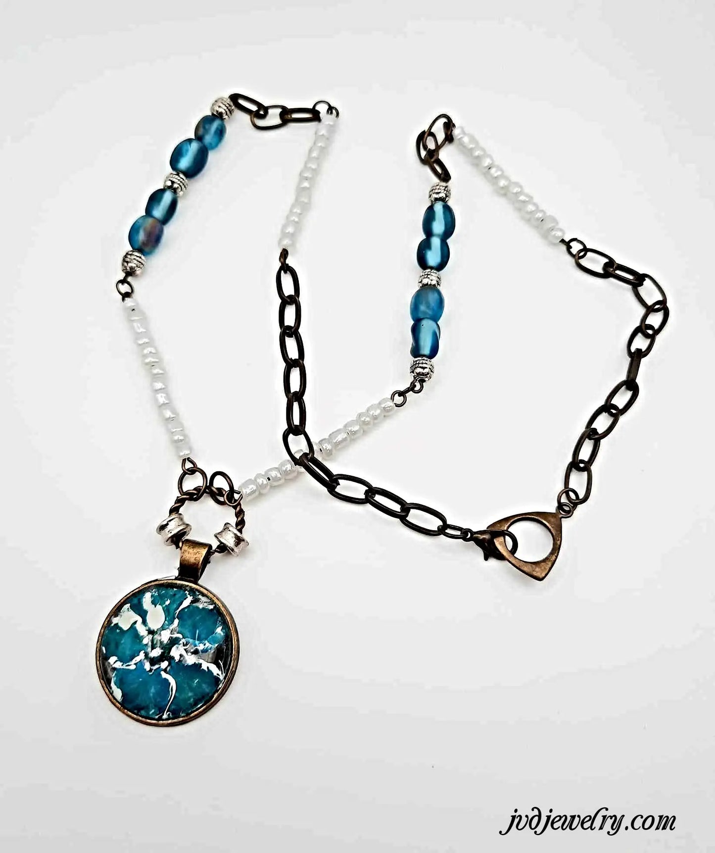 Turquoise beaded resin pendant necklace - Image #1