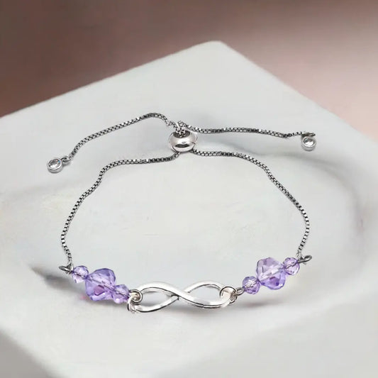 Alloy shiny silver infinity bracelet purpe crystals - Image #5