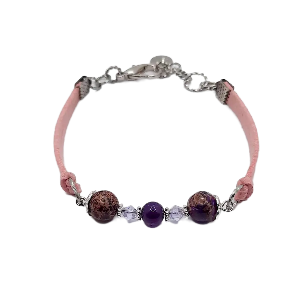 Pink Faux suede Purple Gemstone Bracelet - Image #2