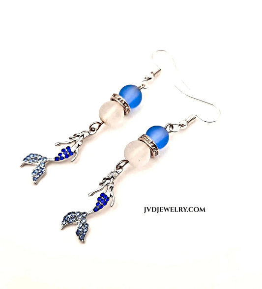 Blue rhinestone mermaid earrings - Image #1