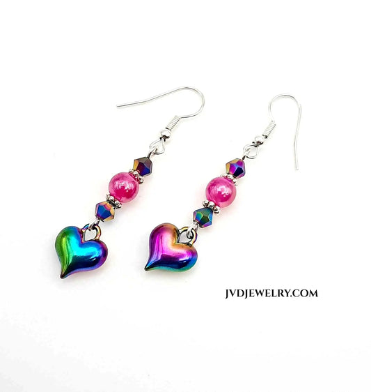 Rainbow ion plating heart earrings petite - Image #1
