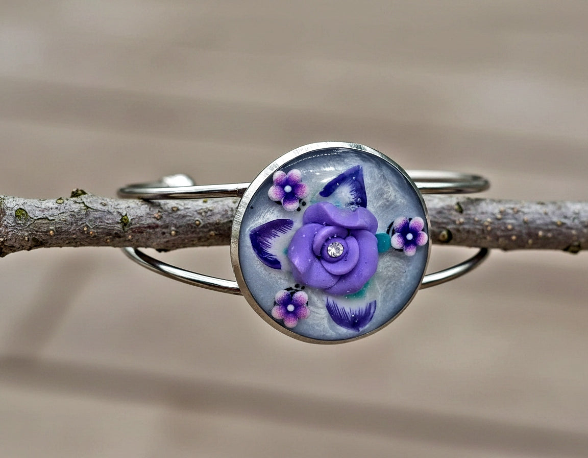 Purple flower adjustable silver bracelet by Josie
