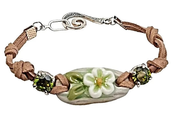 Beige faux suede flower focal bracelet - Image #1