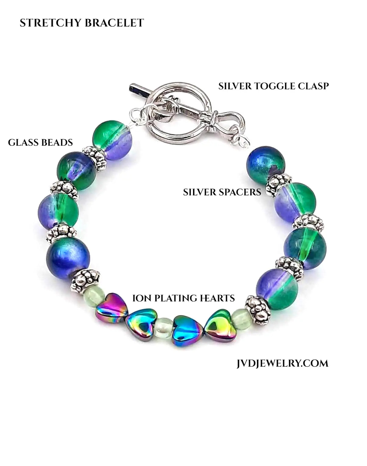 Peacock glass bead ion plating hearts bracelet - Image #2
