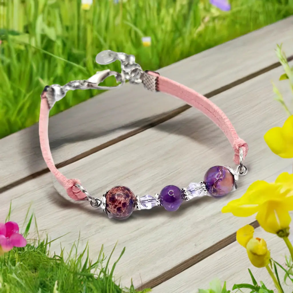 Pink Faux suede Purple Gemstone Bracelet - Image #2