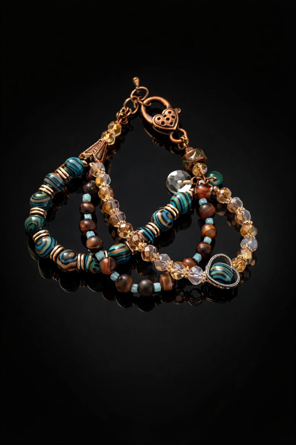 Boho Earth Tones Triple Strand Bracelet