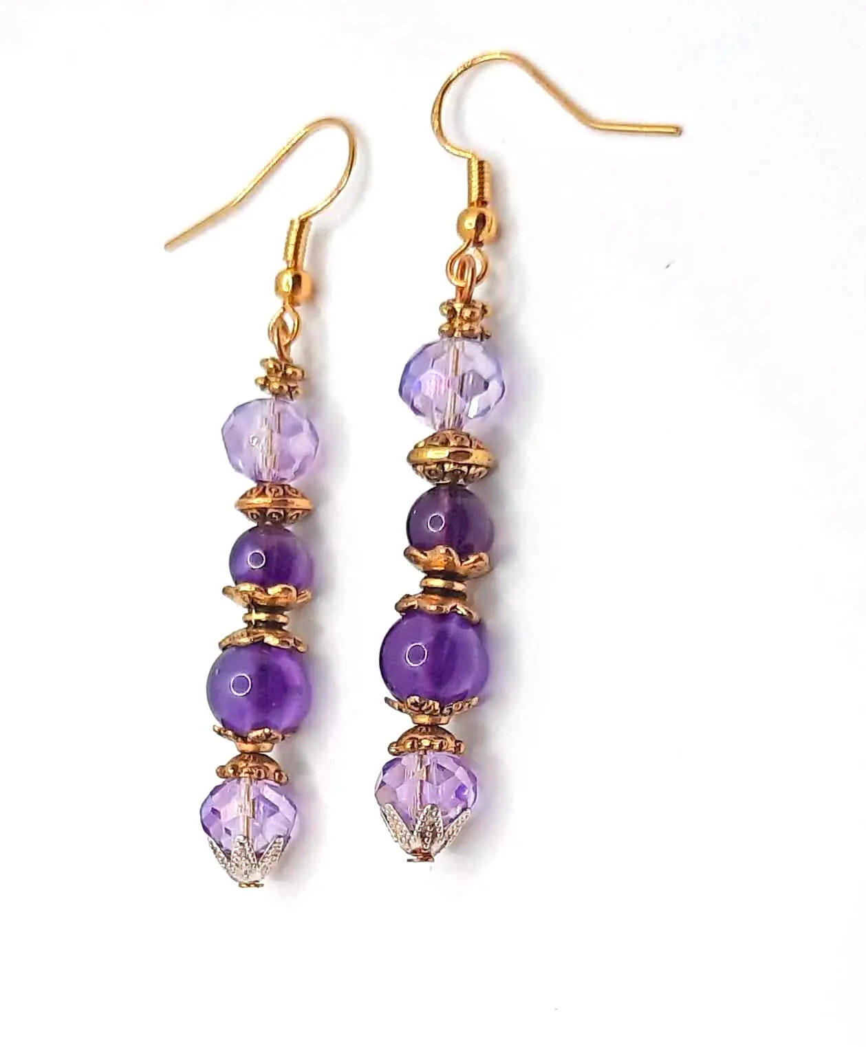 Gold plated amethyst purple Earrings 2.25 inches - Image #2