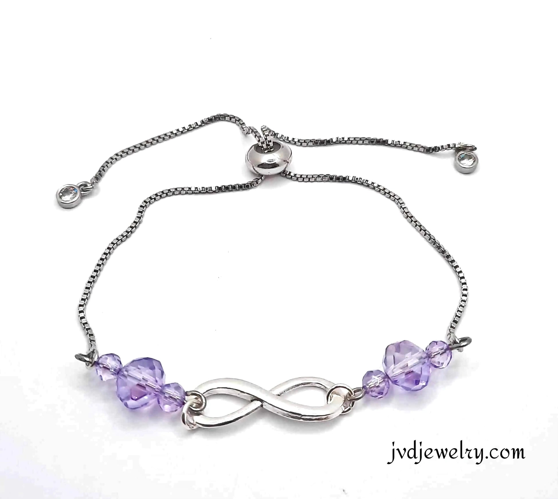 Alloy shiny silver infinity bracelet purpe crystals - Image #6