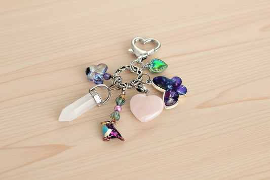 Heart Butterfly Purse Charm - Silver Plated Bag Charm Accessories