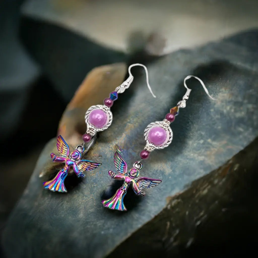 Ion plating rainbow color angel earrings - Image #2