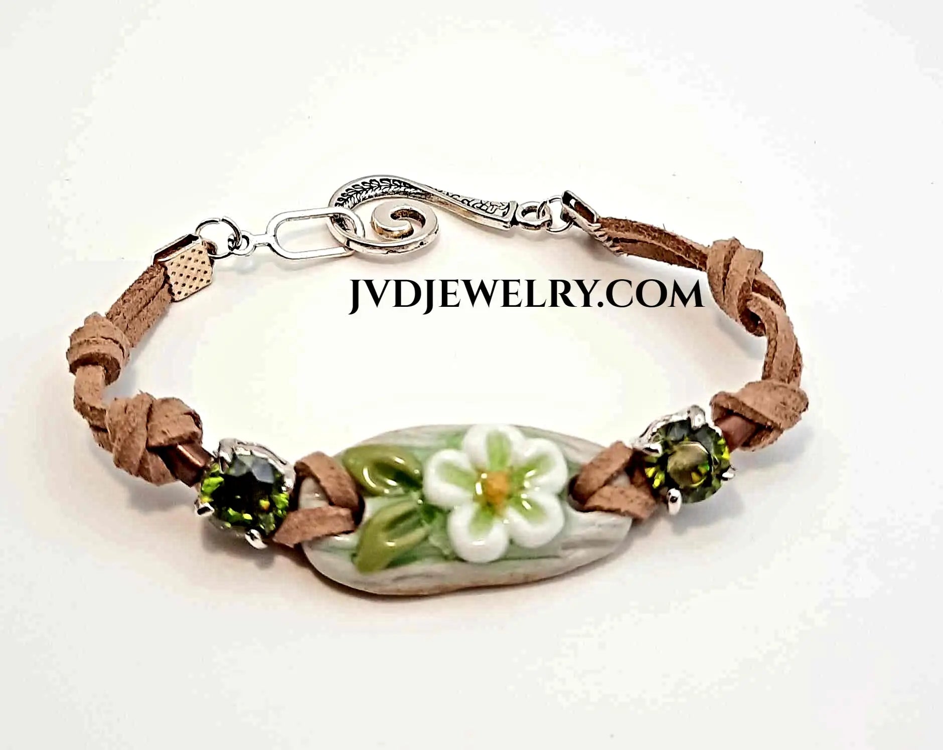 Beige faux suede flower focal bracelet - Image #2