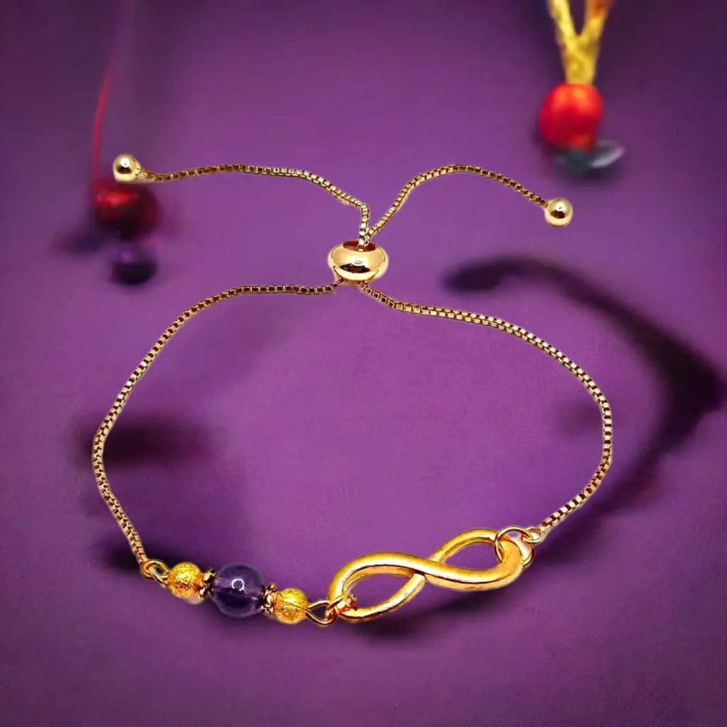 Gold Infinity Bracelet with purple amethyste - Image #3