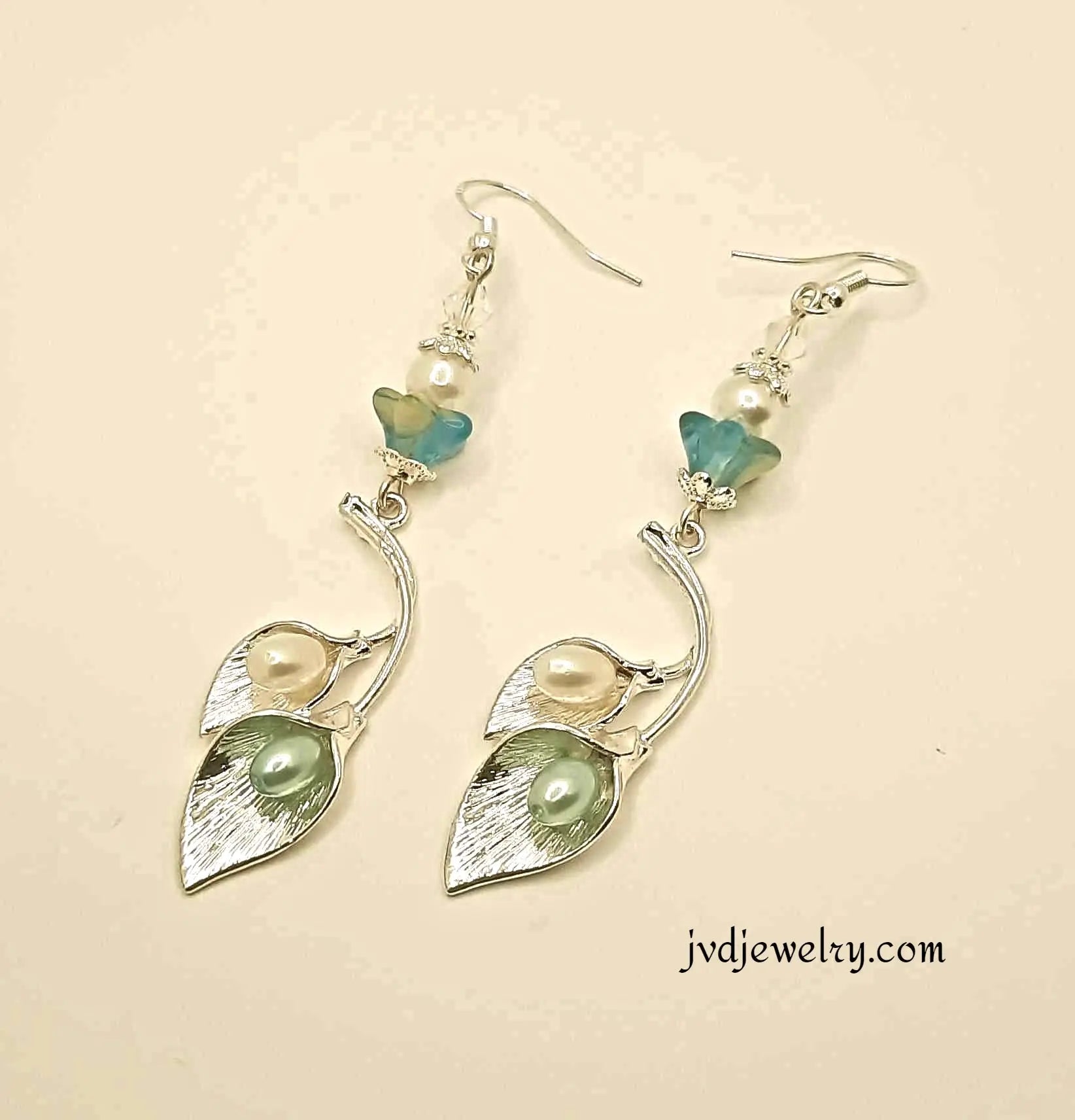 Shiny silvery Cala Lily Czech earrings - Image #4