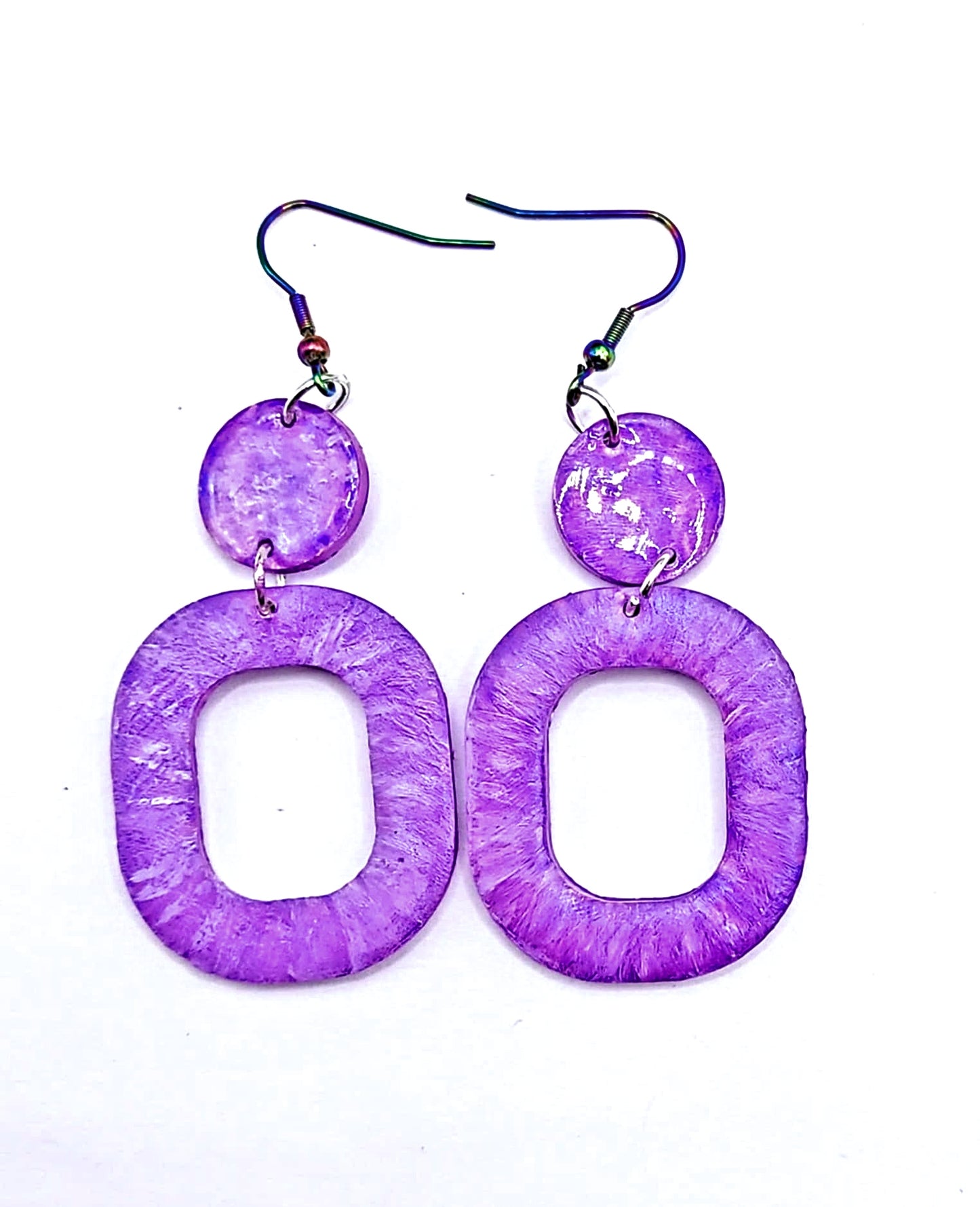 Purple Resincrete Earrings light 2.75inches