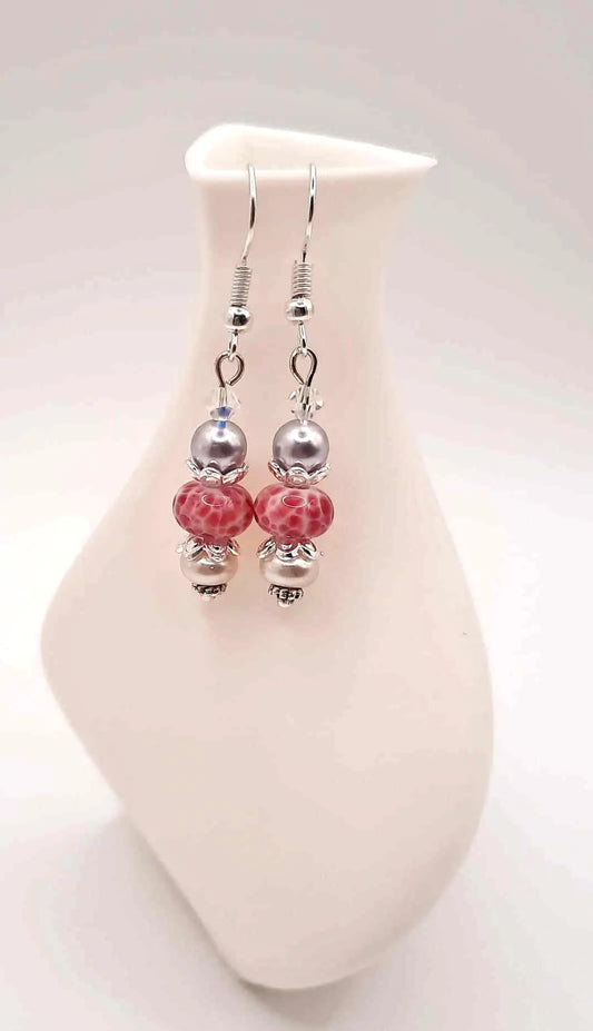 Mini pink dot lampwork 1.75" Earrings - Image #1