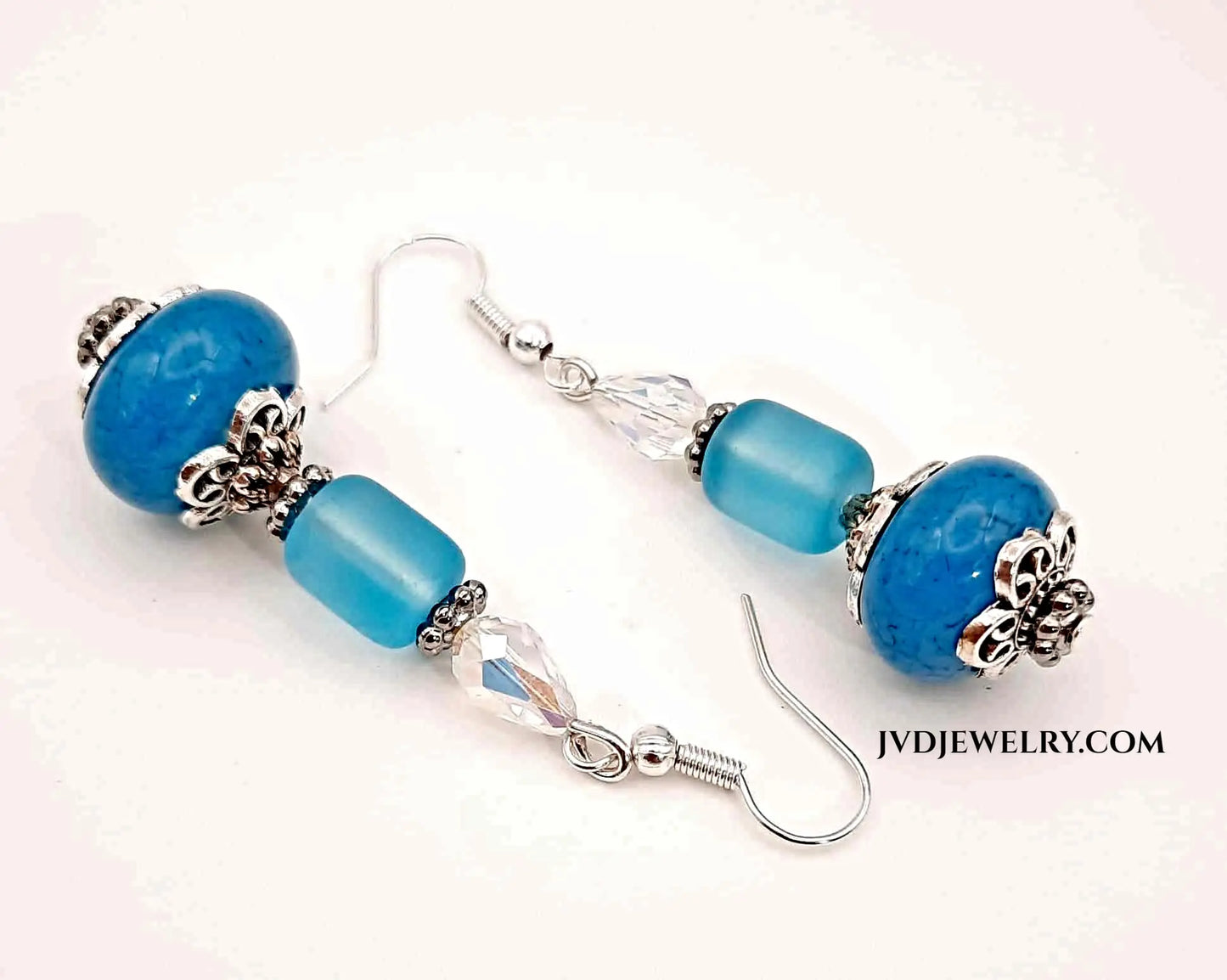 Blue artistic lampwork beaded earrings - Image #1