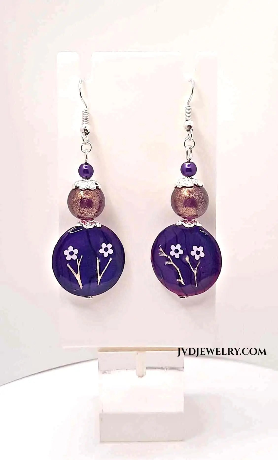 Purple handcrafted mother of pearl earrings - Image #1