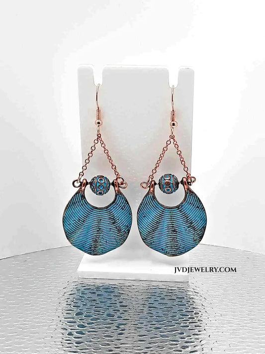 Patina fan shaped Earrings rose gold chan - Image #1