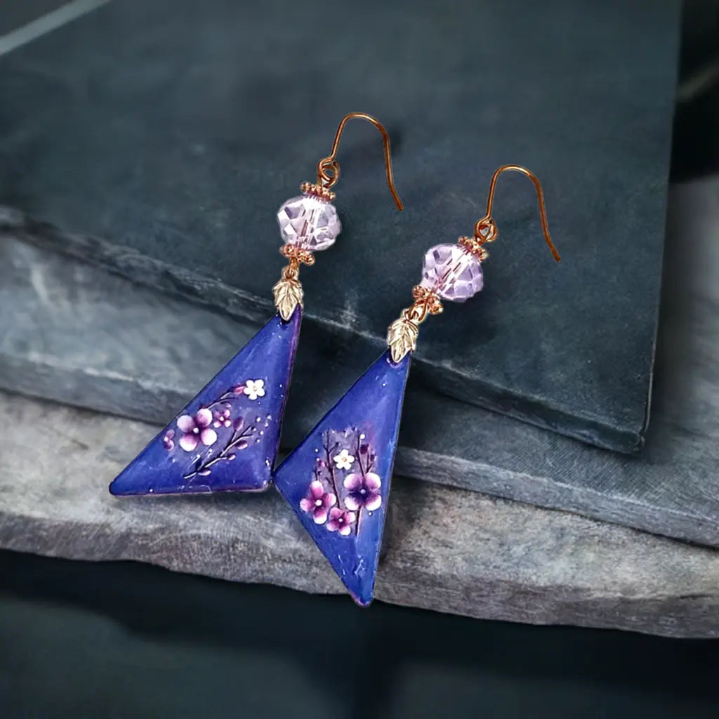 2.5inches Flowers Resincrete Earrings Purple