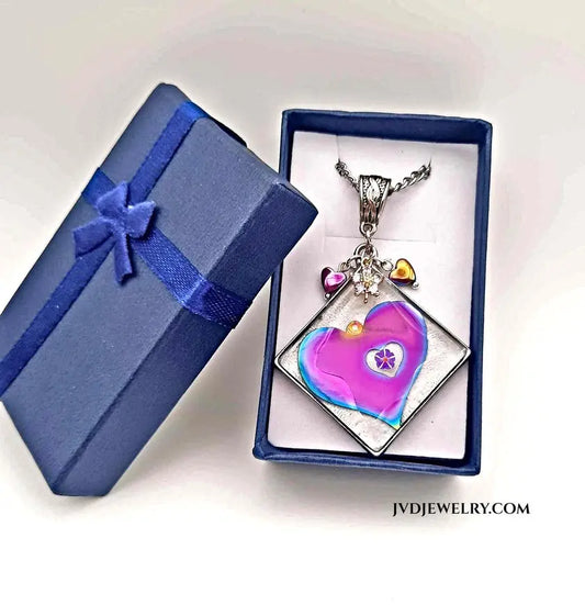 Handcrafted Rainbow Heart Necklace in a Frame - Image #1