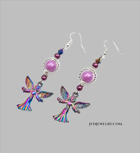 Ion plating rainbow color angel earrings - Image #1