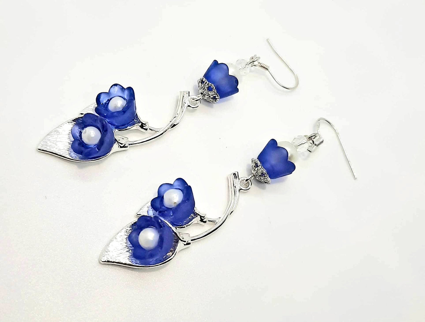 Blue Lucite flower sterling French hook earrings