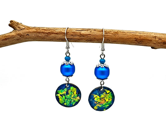 Blue Resin Charm Earrings - Handcrafted Artisan Design | 2 Inches