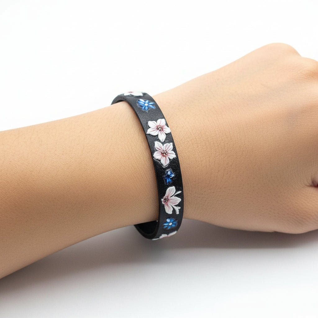 Bracelet with floral designs on a white background
