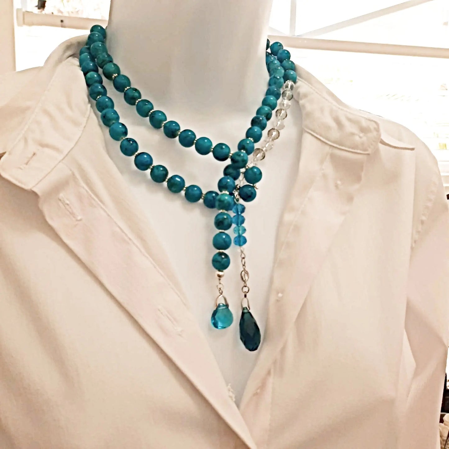 Turquoise beaded crystal necklace - Image #1