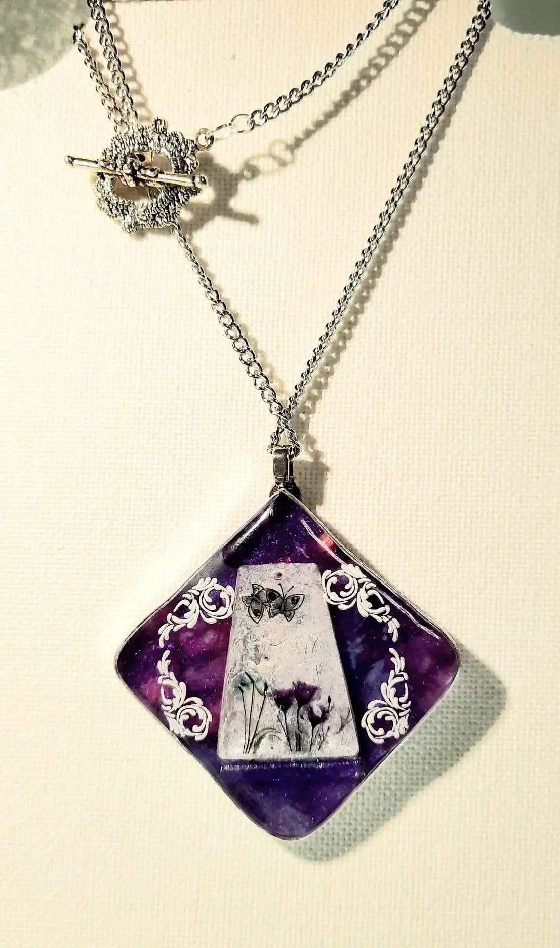 Reversible handcrafted by Josie purple colors pendant necklace - Image #2