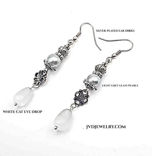 antique silver white drop earrings - Image #1