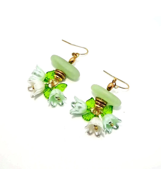Sea glass with flower short Earring - Image #1