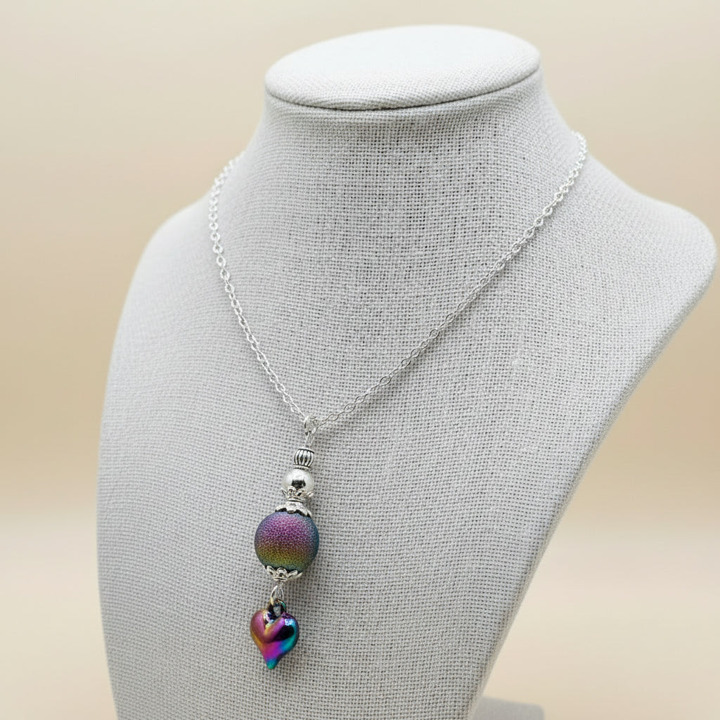 Rainbow beaded Necklace Ion platin Heart 18inch chain