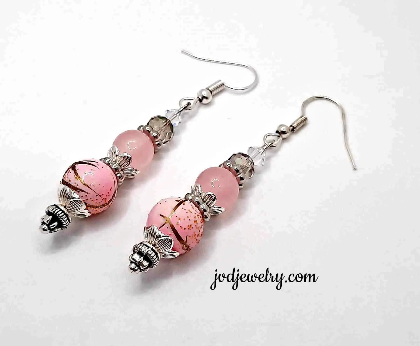 Light pink glass beaded Earrings - Image #2