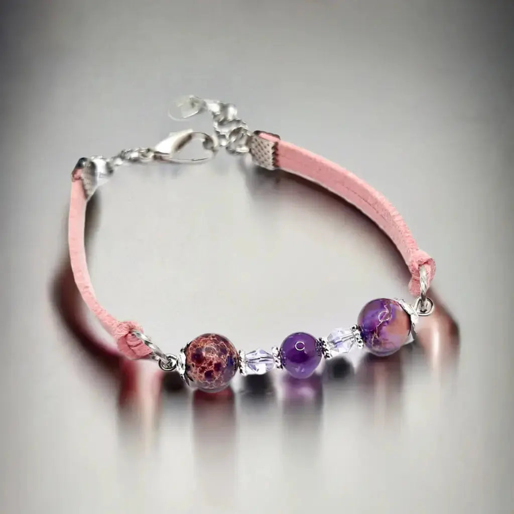 Pink Faux suede Purple Gemstone Bracelet - Image #2