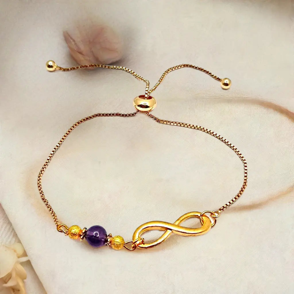 Gold Infinity Bracelet with purple amethyste - Image #4