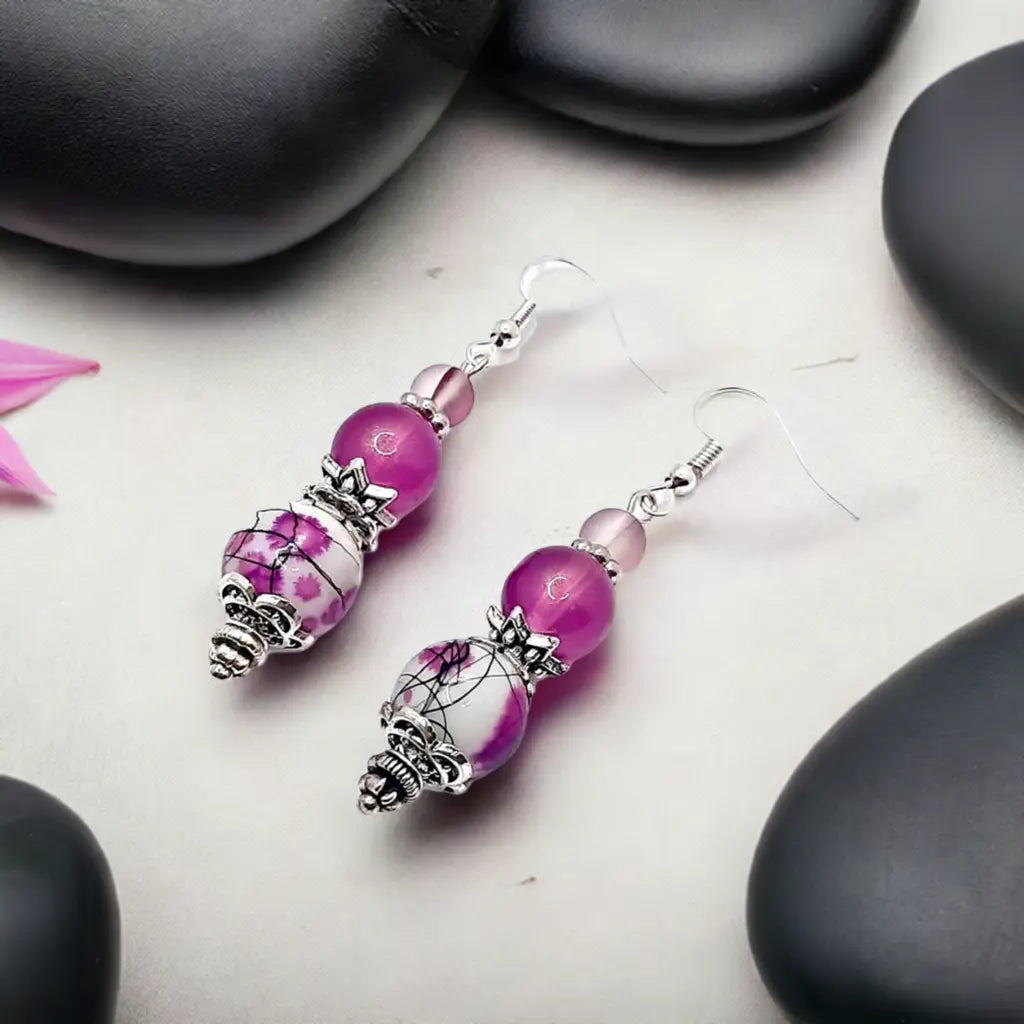 2.25 inches glass beaded earrings - Image #2