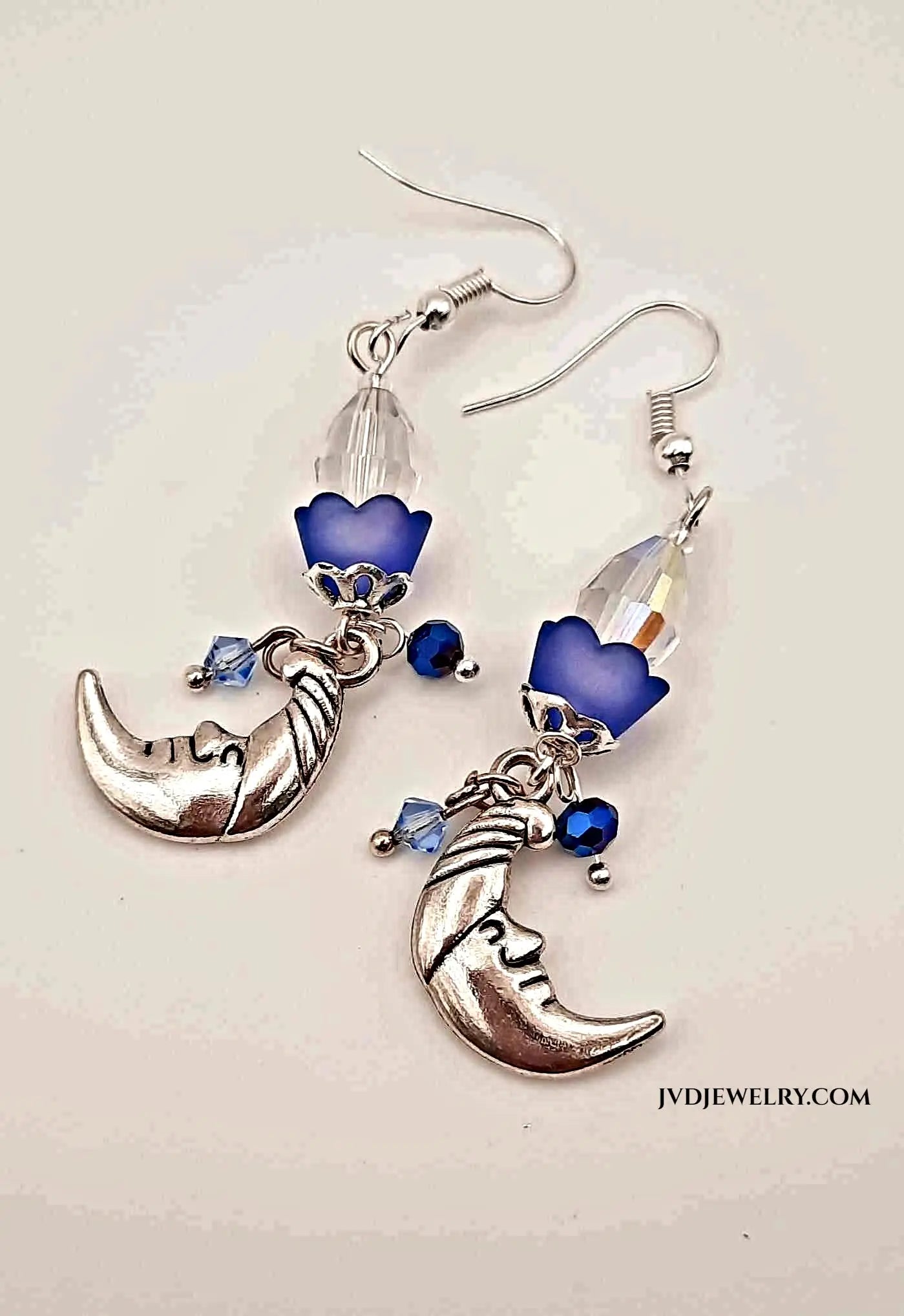 silver moon face charm earrings - Image #1
