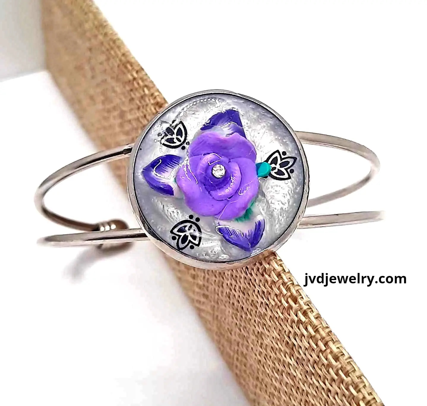 Purple flower adjustable silver bracelet by Josie - Image #1