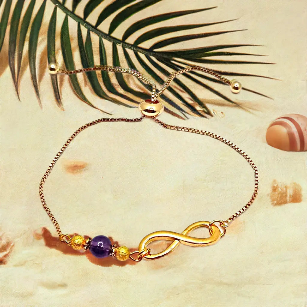 Gold Infinity Bracelet with purple amethyste - Image #2