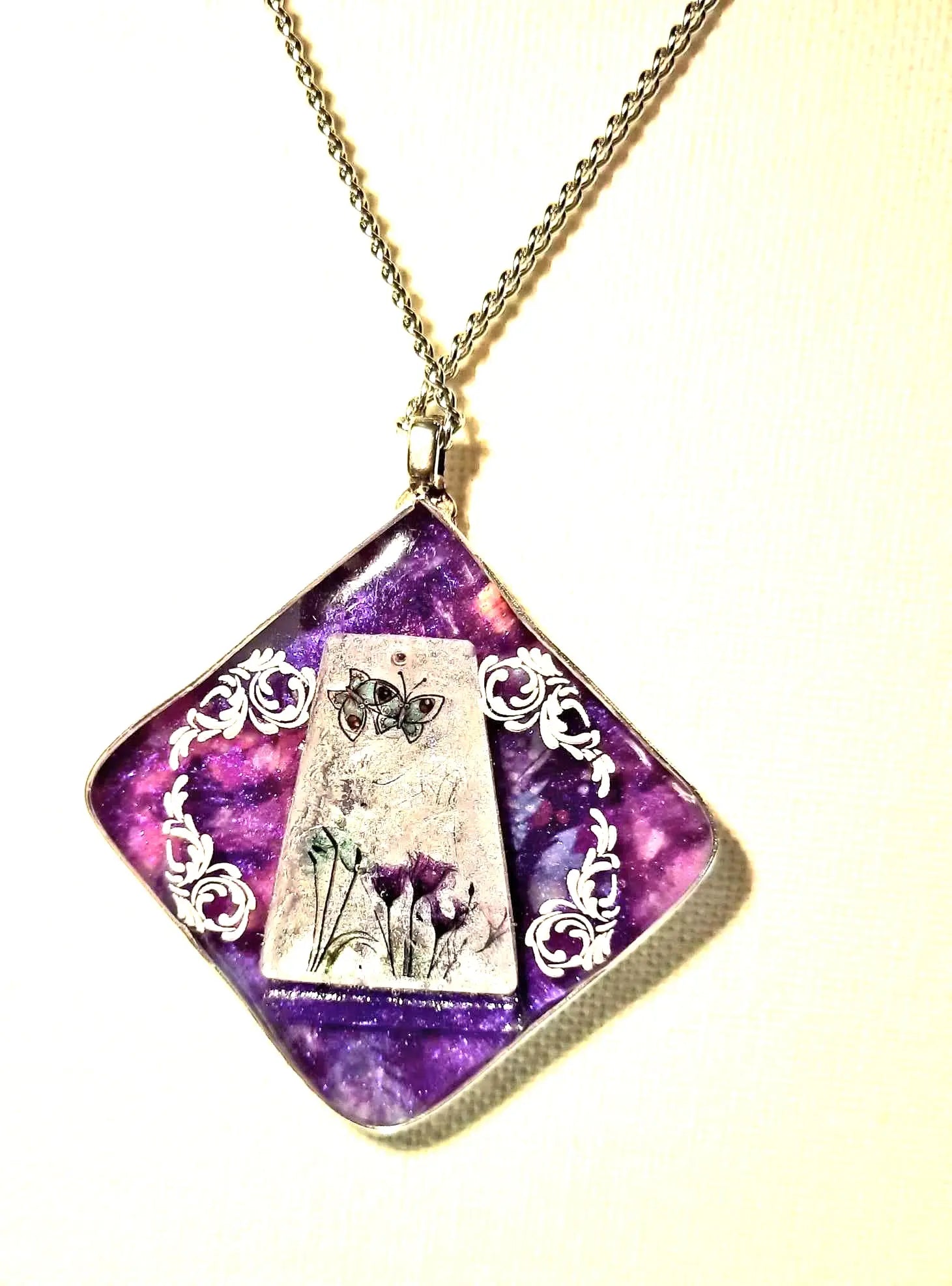 Reversible handcrafted by Josie purple colors pendant necklace - Image #3