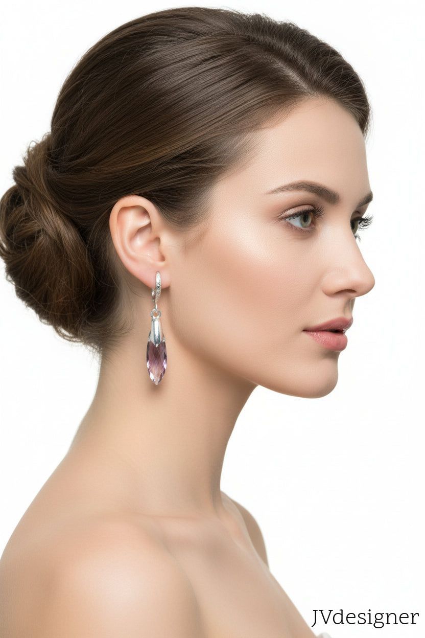 Iridescent Faceted Crystal Drop Earrings - Handmade Silver Brass Hook Dangle Earrings