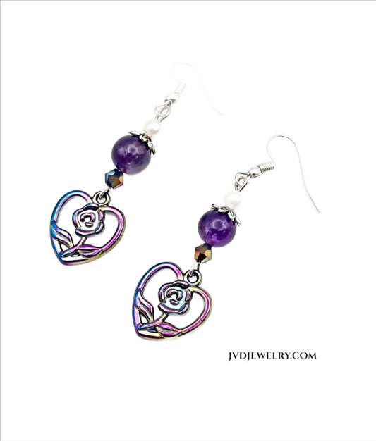 Ion plating rainbow heart earrings - Image #1