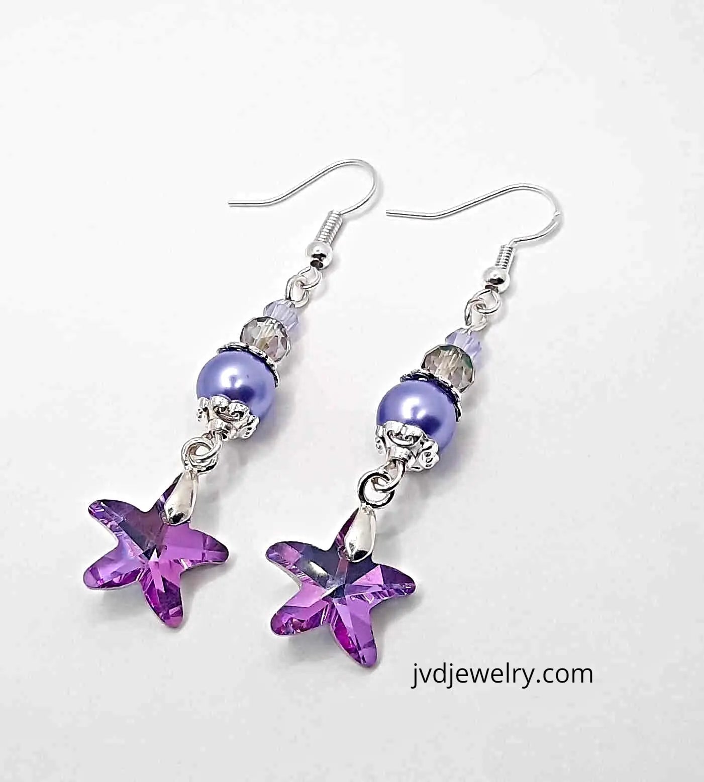 Crystal star beaded Earrings lavender glass pearls - Image #1